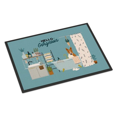 Carolines Treasures 24 x 36 in. Red White Bull Terrier in Bathtub Indoor or Outdoor Mat CK7557JMAT